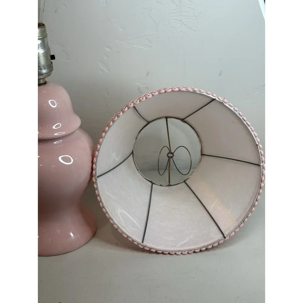 Vintage 80s 90s Millennial Pink Ceramic Table Lamp Ginger Jar Shabby Chic Light